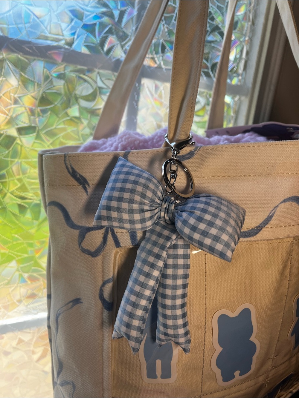 Urban Outfitters Favorite Figurines Canvas Tote Bag NWT Blue Bow - Picture 6 of 10